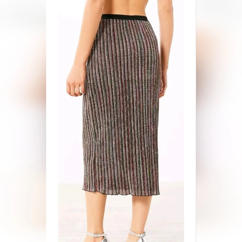 Urban Outfitters Ecote Sparkly Stripe Midi Skirt Size XSmall Rainbow Colors NWT